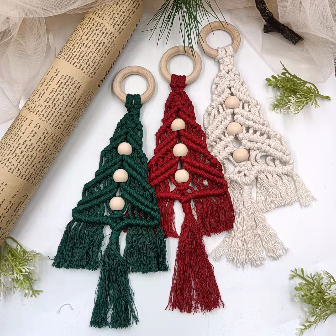 亚马逊新款圣诞树挂毯棉绳手工编织diy材料包装饰挂件圣诞节装饰