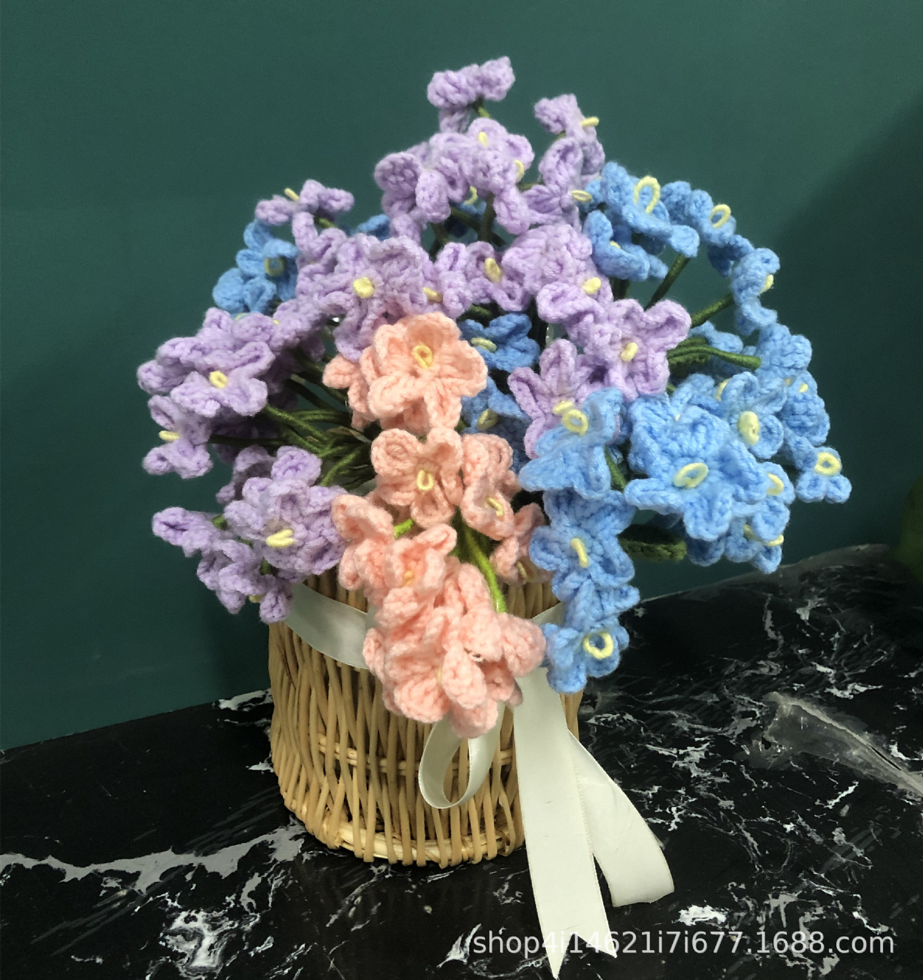 直播爆款勿忘我毛线花批发花艺摆件礼物教师节七夕送女友闺蜜礼物