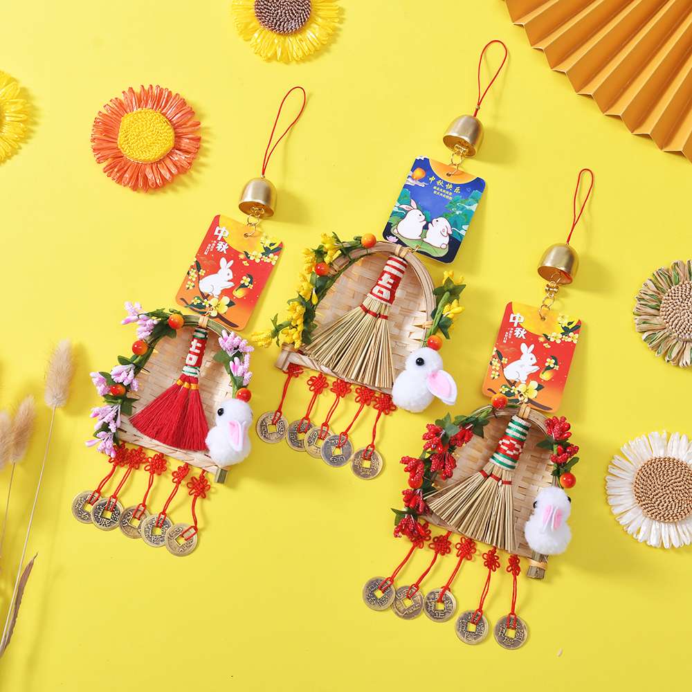 Mid-Autumn Festival brooms, dustpans, cartoon rabbit decorations, creative Mid-Autumn Festival gifts, new home moving door handle pendants detail image 2