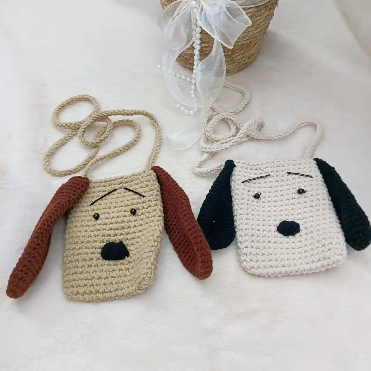 新款时尚卡通小狗编织包儿童毛线针织包零钱手机包女童包成品批发