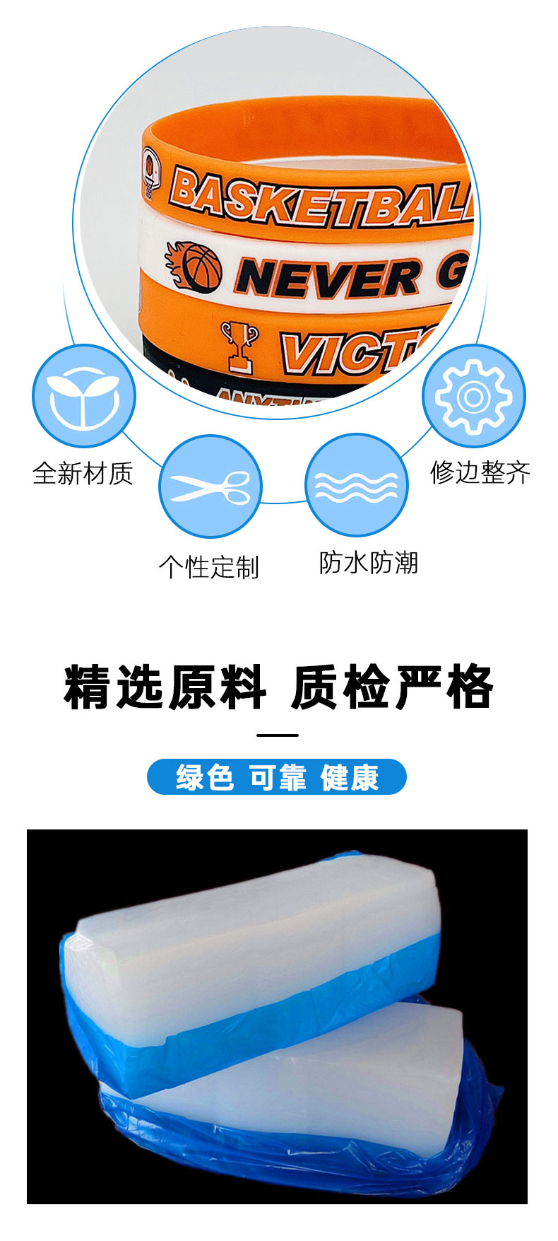 跨境亚马逊男女运动硅胶手环VICTORY NEVER GIVE UP励志篮 球腕带跨境亚马逊男女运动硅胶手环VICTOR详情5