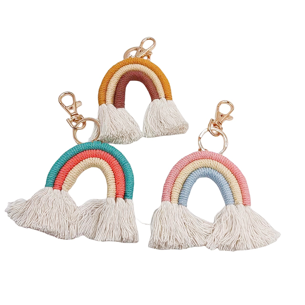 Creative European and American hand-woven cotton rope rainbow pendants, bags, tassels, earrings, accessories, finished keychains, pendants Application Scenario