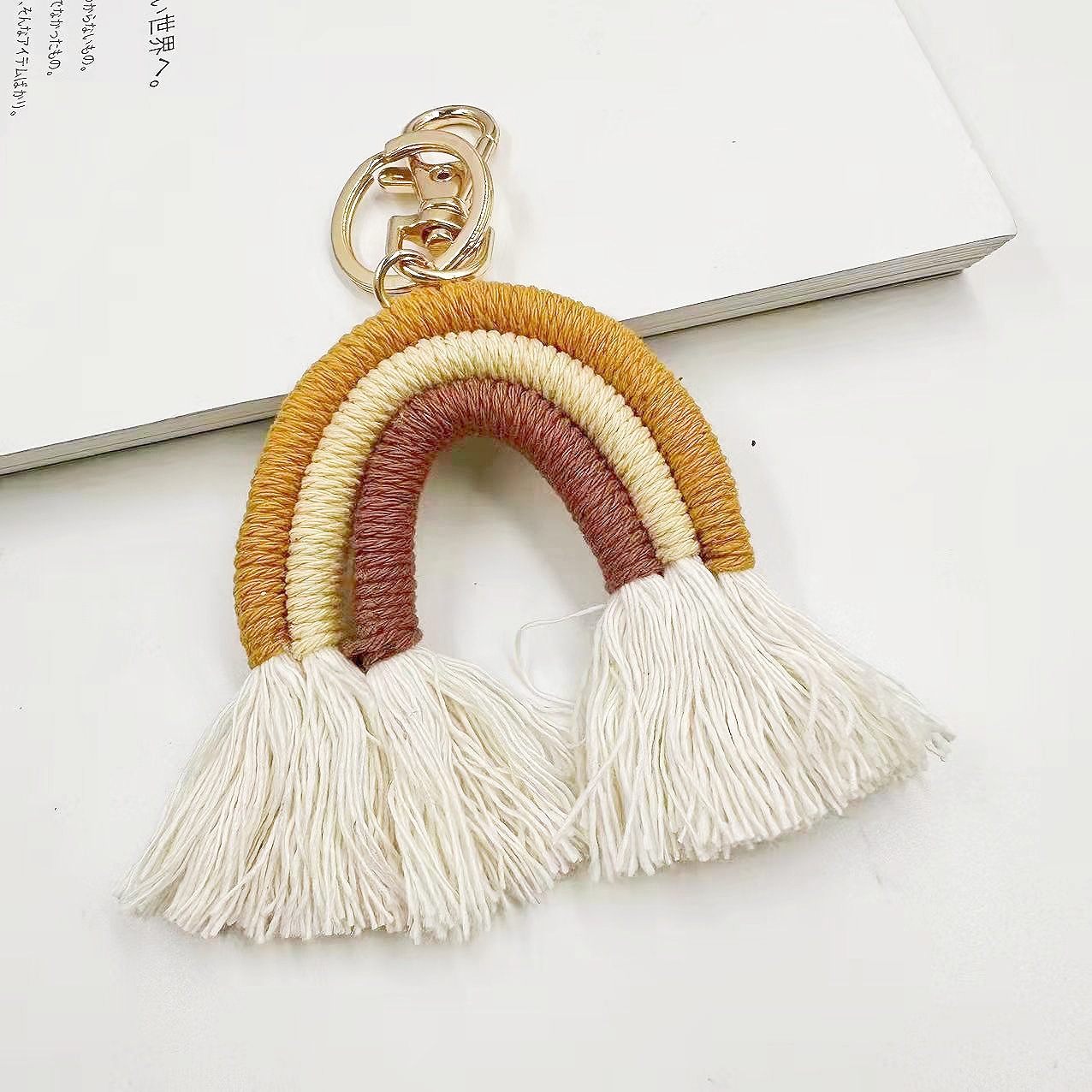 Creative European and American hand-woven cotton rope rainbow pendants, bags, tassels, earrings, accessories, finished keychains, pendants details Picture