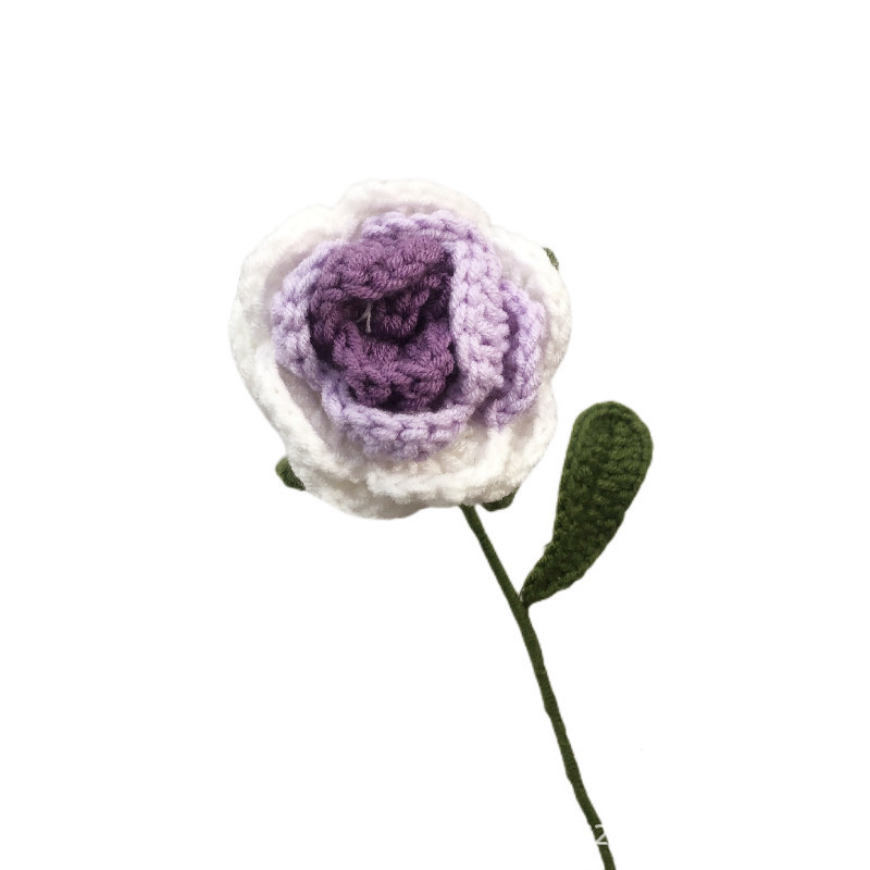 直播爆款玫瑰花成品毛线编织批发花艺摆件礼物教师节七夕送女友白底实物图