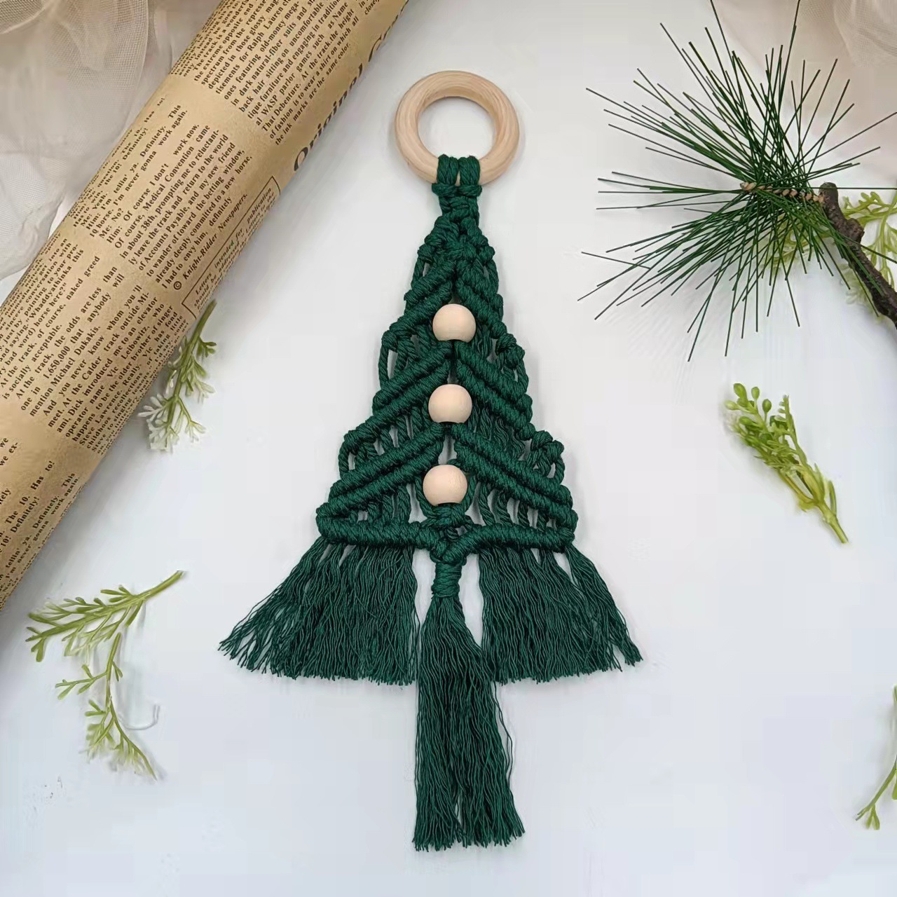 亚马逊新款圣诞树挂毯棉绳手工编织diy材料包装饰挂件圣诞节装饰白底实物图