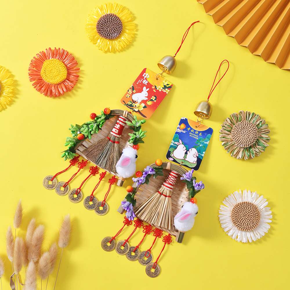 Mid-Autumn Festival brooms, dustpans, cartoon rabbit decorations, creative Mid-Autumn Festival gifts, new home moving door handle pendants detail image 3