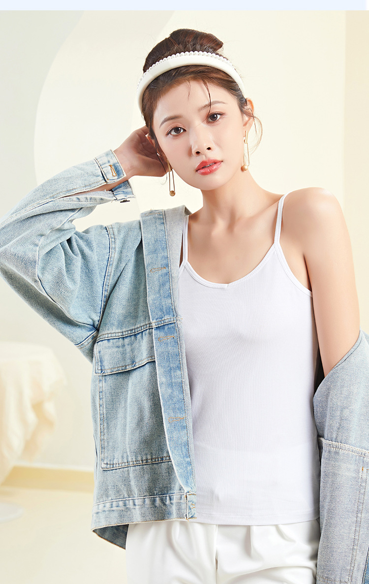 螺纹V领打底吊带女大码吊带背心修身显瘦设计感白色春夏打底衫棉详情27