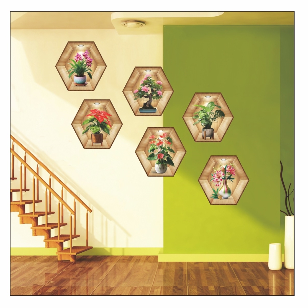 Self-adhesive three-dimensional handcrafted layer wall stickers series of artificial plant potted plants for living room decoration, photo frames and vases Specification image