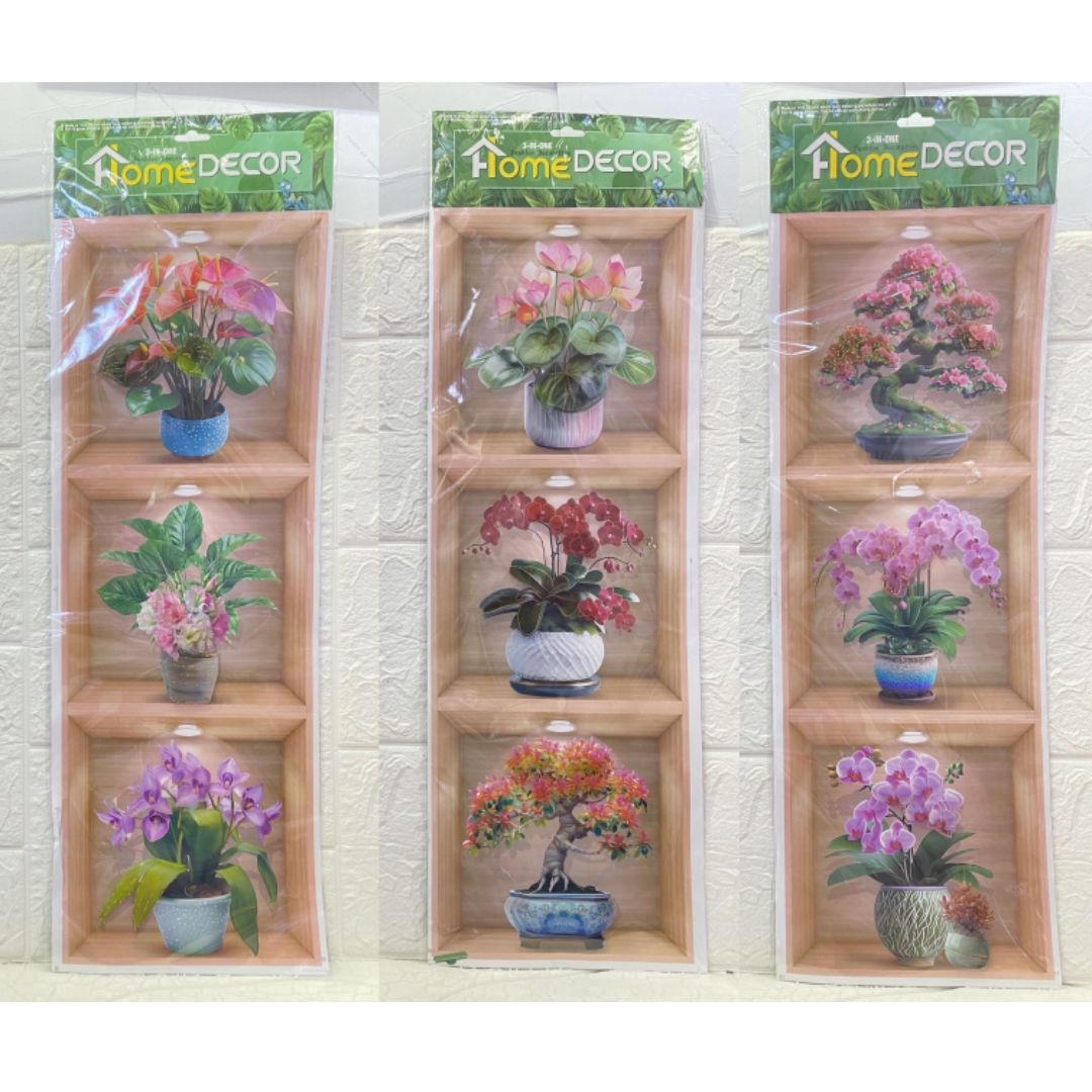 Self-adhesive three-dimensional handcrafted layer wall stickers series of artificial plant potted plants for living room decoration, photo frames and vases details Picture