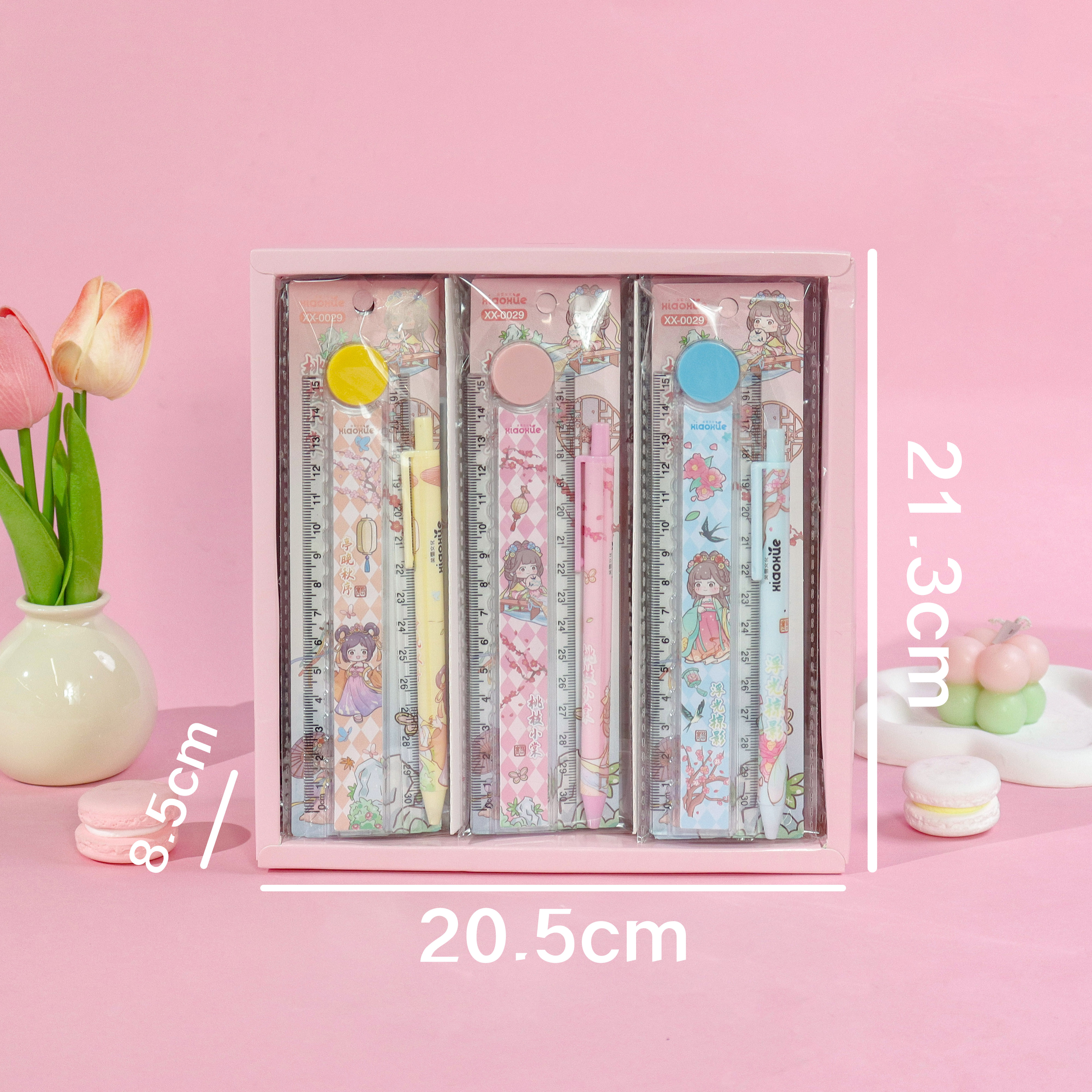 Tang Gong Folding Ruler 30CM+ pen Creative and cute ruler set, essential learning tool. Folding design, cartoon pattern, high transparency ruler, clear printing, not easy to wear, tough material Specification image