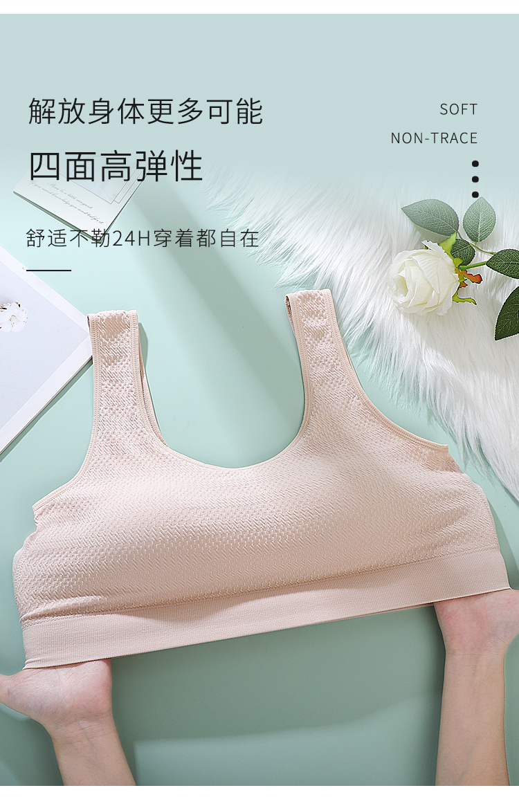 裸感舒适睡眠文胸软糯面料无钢圈大码运动内衣固定杯裹胸背心详情9