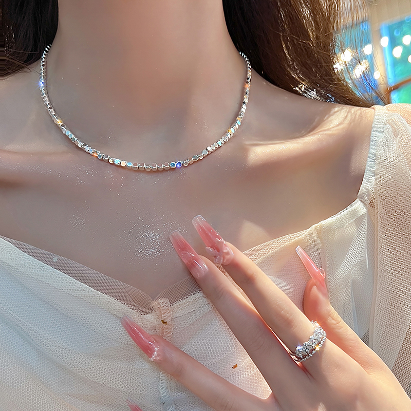 韩版碎银几两方块项链女百搭简约碎银子锁骨链小众几何菱形颈链