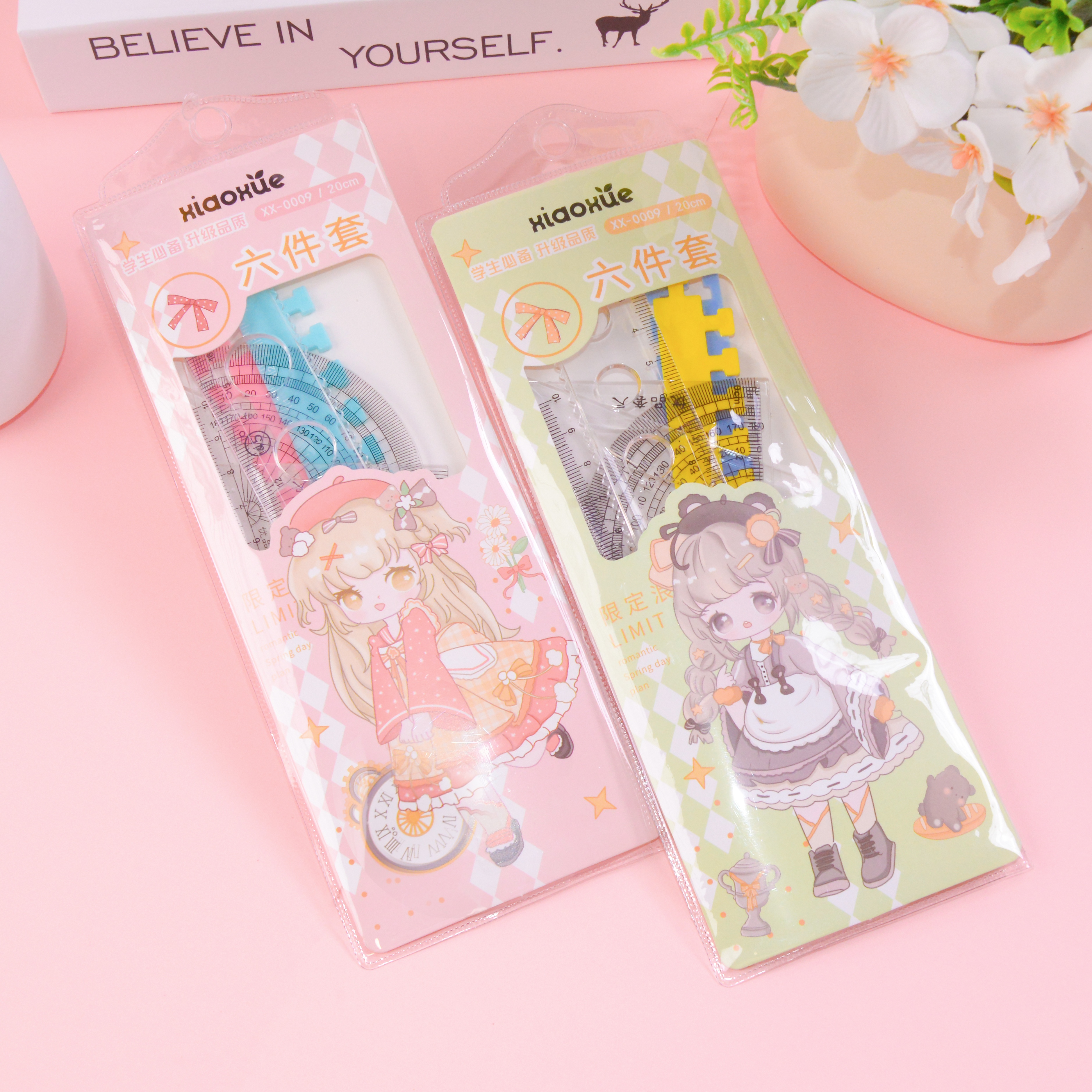 Student supplies stationery 6-piece set, complete set of cartoon style stationery for junior high school, primary school and senior high school students, essential stationery for office and study, stationery set, student supplies, student supplies Application Scenario