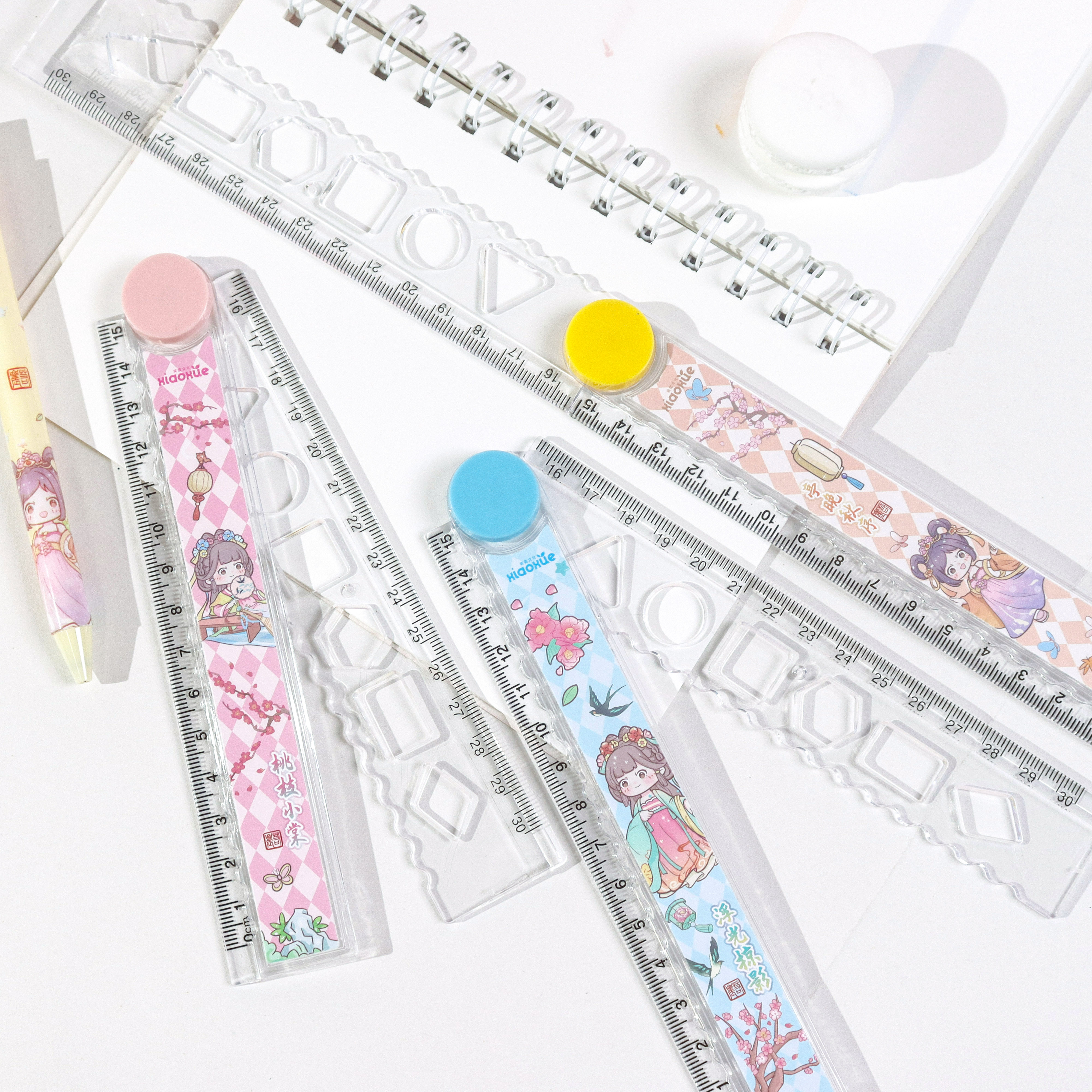 Tang Gong Folding Ruler 30CM+ pen Creative and cute ruler set, essential learning tool. Folding design, cartoon pattern, high transparency ruler, clear printing, not easy to wear, tough material Application Scenario