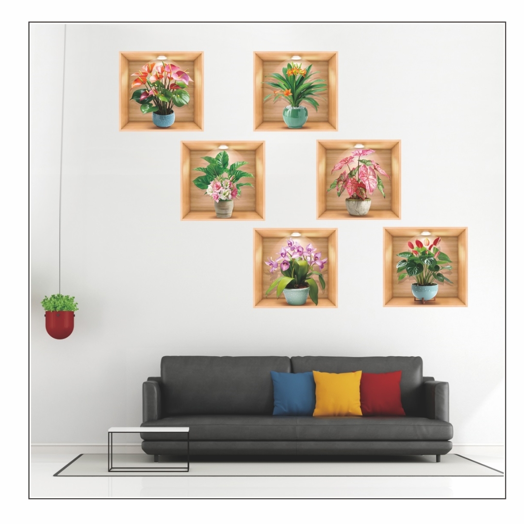 Self-adhesive three-dimensional handcrafted layer wall stickers series of artificial plant potted plants for living room decoration, photo frames and vases Application Scenario