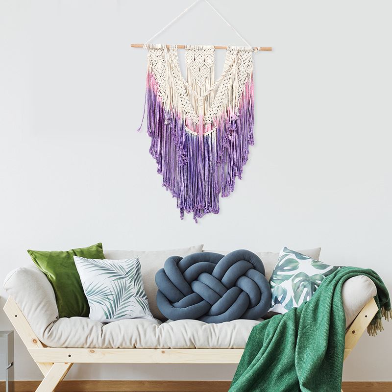 Nordic INS hand-woven decorative tapestry, purple gradient background wall, living room wall carpet, cotton thread woven 2024 details Picture