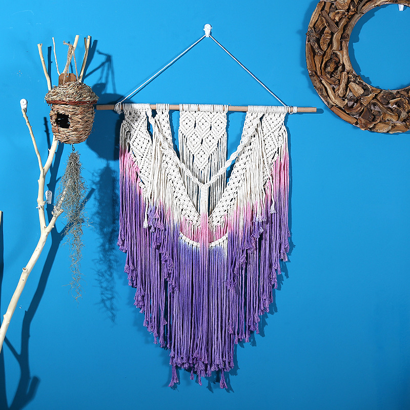 Nordic INS hand-woven decorative tapestry, purple gradient background wall, living room wall carpet, cotton thread woven 2024