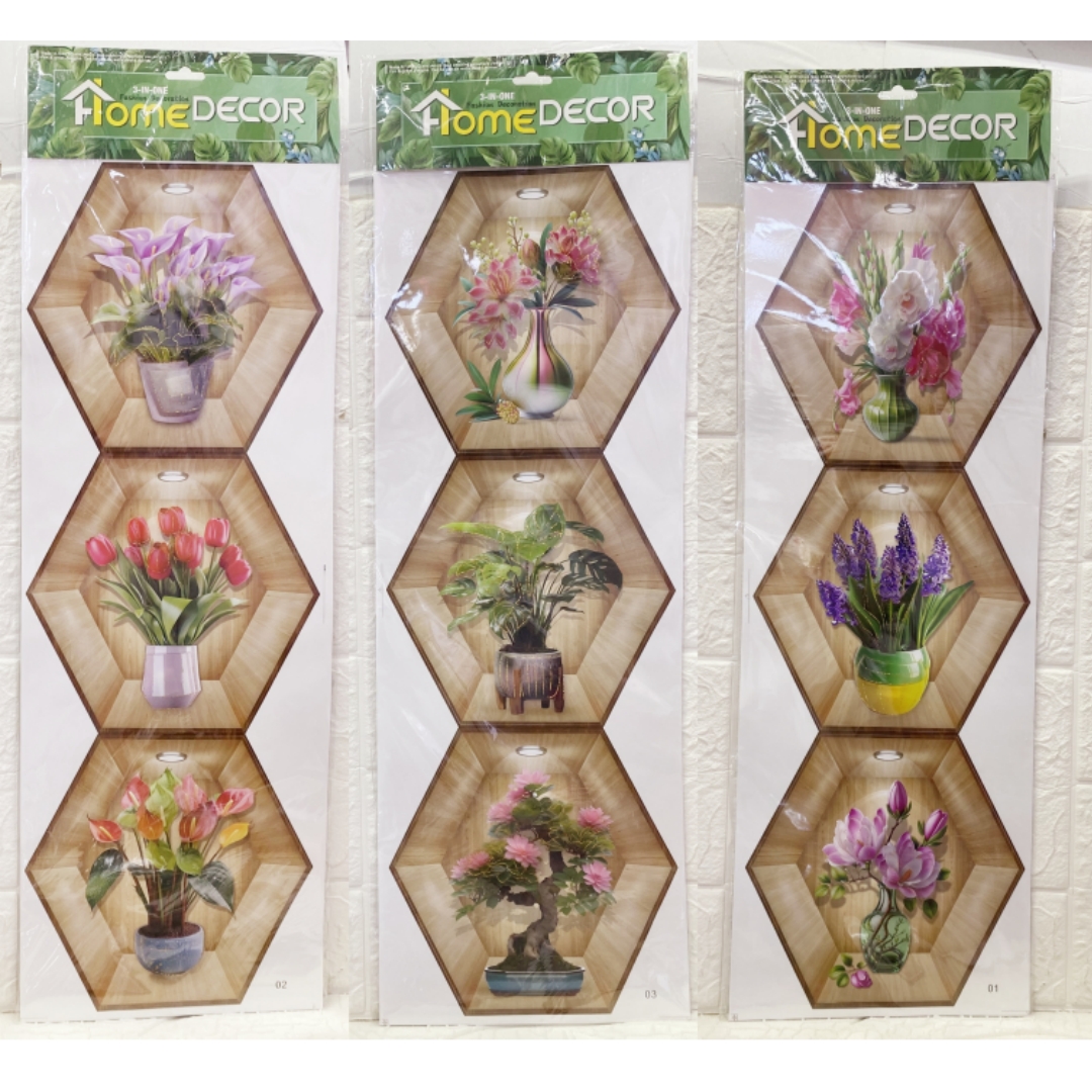 Self-adhesive three-dimensional handcrafted layer wall stickers series of artificial plant potted plants for living room decoration, photo frames and vases