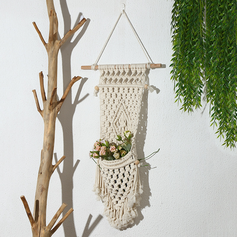 Factory Direct Boho Style Hand-Woven Hanging Basket Decorative Tapestry Cotton Yarn Woven Flower Basket Tapestry Wholesale Application Scenario