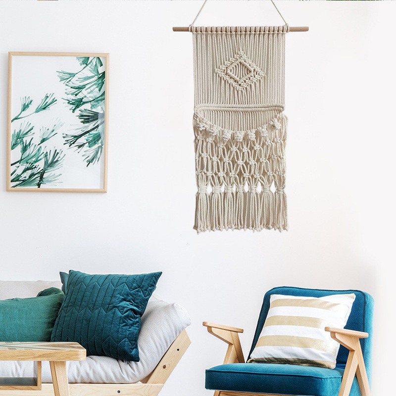 Nordic Wind Cotton Rope Hand-Woven Net Living Room Study Bedroom Tapestry Flower Basket Dry Flower Storage Magazine Bag Wholesale Specification drawing