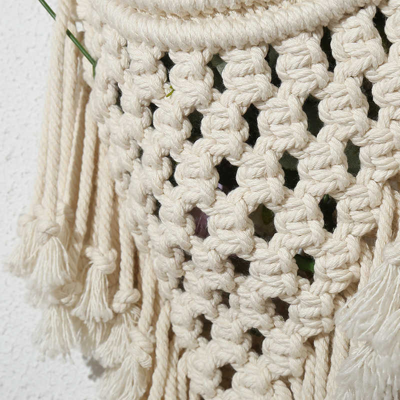 Factory Direct Boho Style Hand-Woven Hanging Basket Decorative Tapestry Cotton Yarn Woven Flower Basket Tapestry Wholesale Specification drawing