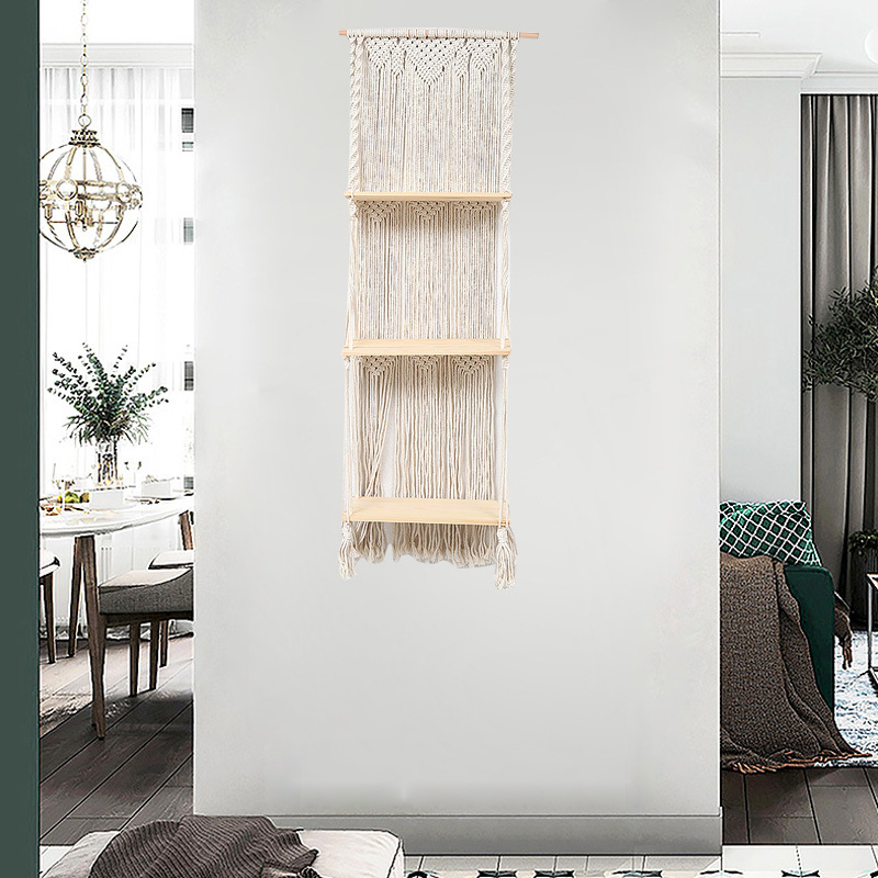 Cross-Border Nordic Handmade Cotton Rope Woven Three-Layer Two-Layer Shelving Preparation Decorative Background Flower Pot Shelf Tapestry In Stock