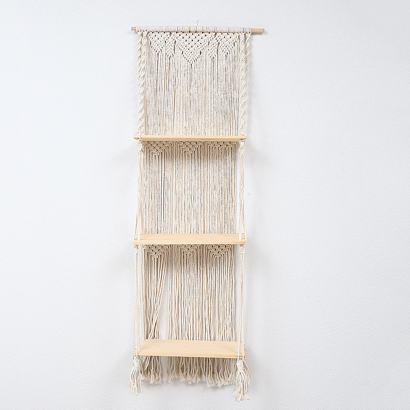 Cross-Border Nordic Handmade Cotton Rope Woven Three-Layer Two-Layer Shelving Preparation Decorative Background Flower Pot Shelf Tapestry In Stock Application Scenario