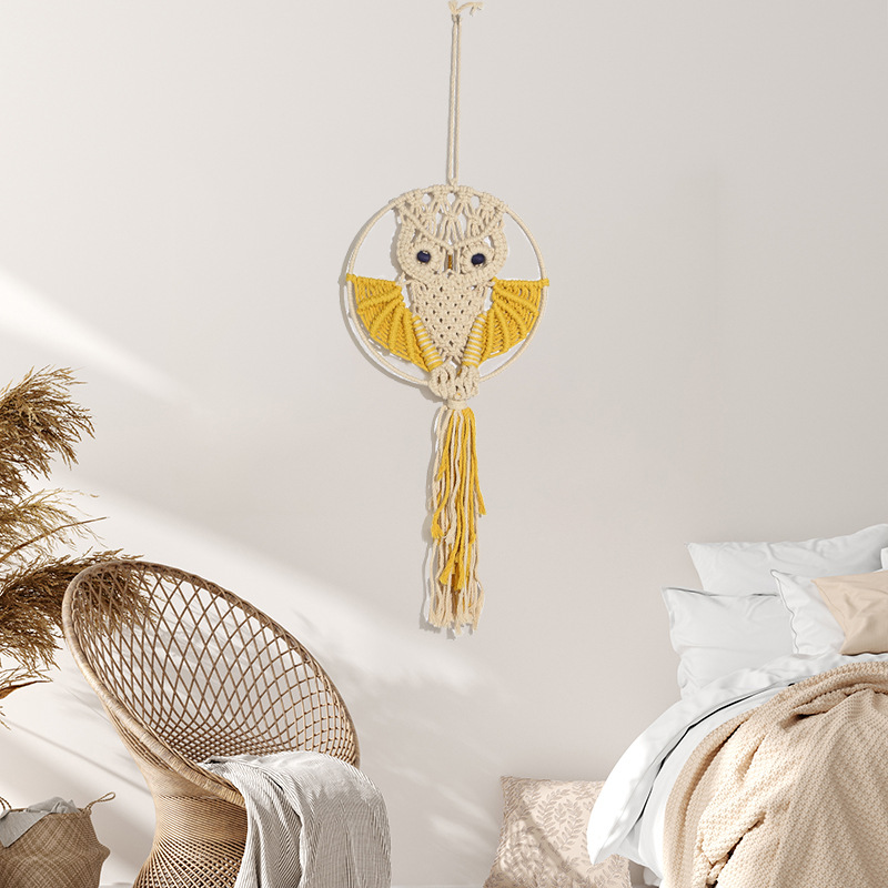 Ins Bohemian Hand-Woven Decorative Tapestry Woven Owl Background Wall Living Room Bed Wall Tapestry Wholesale Specification drawing