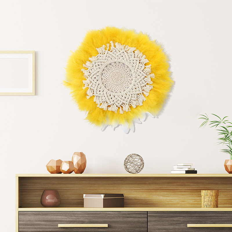 Nordic Feather Dreamcatcher Hanging Children's Room Decoration Mirror Homestay Wall Decoration Hand-Woven Feather Lace Tapestry