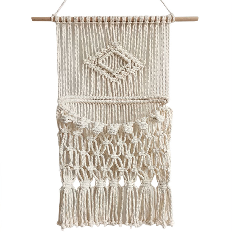 Nordic Wind Cotton Rope Hand-Woven Net Living Room Study Bedroom Tapestry Flower Basket Dry Flower Storage Magazine Bag Wholesale details Picture