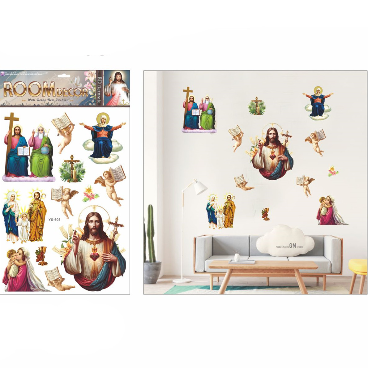 3D教堂装饰贴纸教堂场景布置贴耶稣画墙纸墙贴自粘墙纸详情3