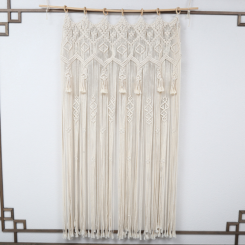 Cross-Border Simple Style Hand-Woven Tapestry Cotton Rope Woven Fringe Door Curtain Background Wall Decoration Large Tapestry Application Scenario