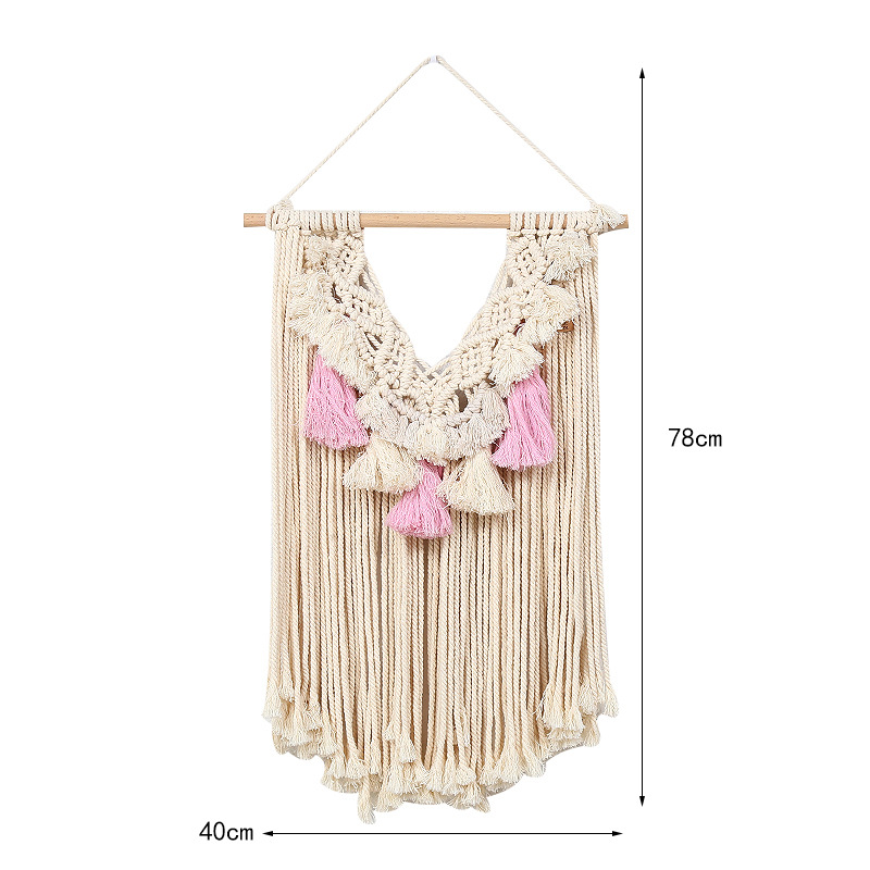 Cross-Border Simple Style Hand-Woven Decorative Tapestry Woven Pink Color Fringe Background Wall Living Room Bed Wall Tapestry Application Scenario