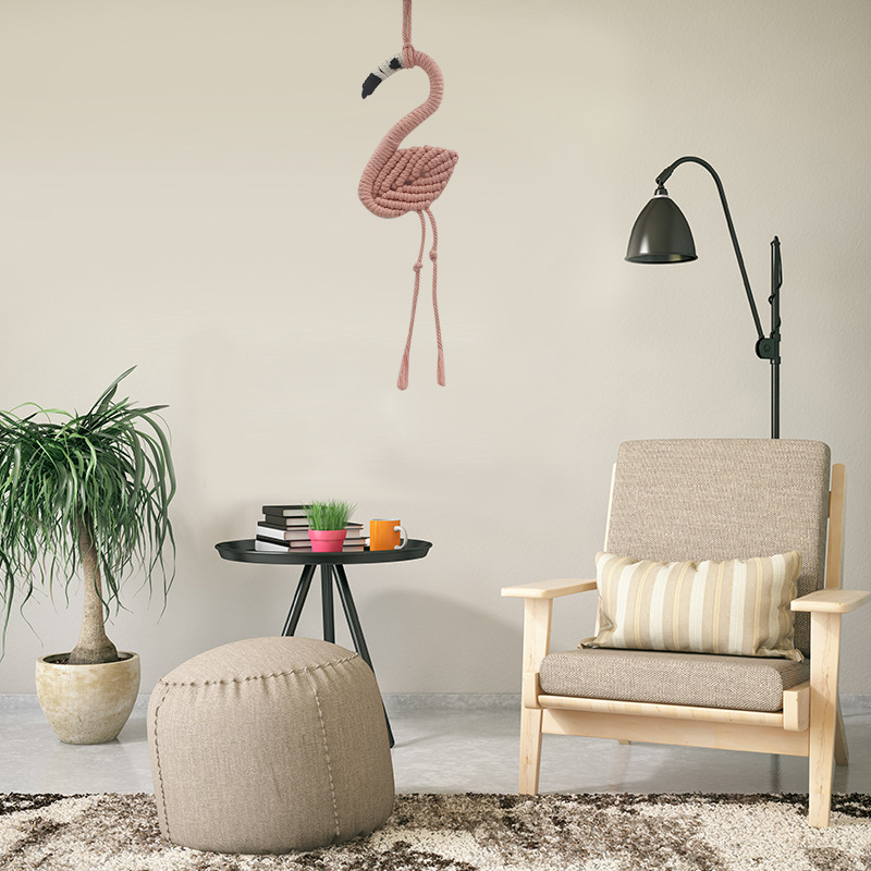 New Nordic Wind Cotton Rope Hand-Woven Tapestry Home Decoration Children's Room Flamingo Living Room Background Wall Hanging Ornaments