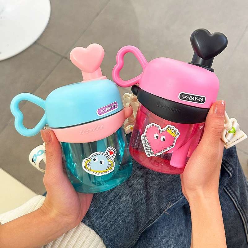 H185- Showerhead, heart-shaped plastic Cup, couple water cup, high appearance level, Straw water cup, diagon-span portable leak-proof cup, Water Cup, Children's Summer Cute Cup, Plastic Cup detail image 4