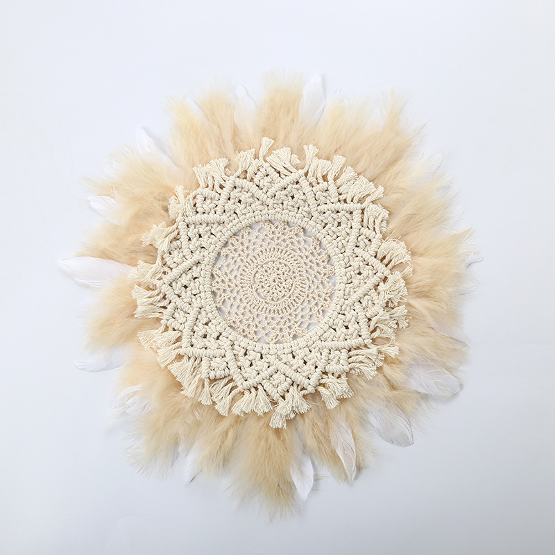 Nordic Feather Dreamcatcher Hanging Children's Room Decoration Mirror Homestay Wall Decoration Hand-Woven Feather Lace Tapestry Application Scenario
