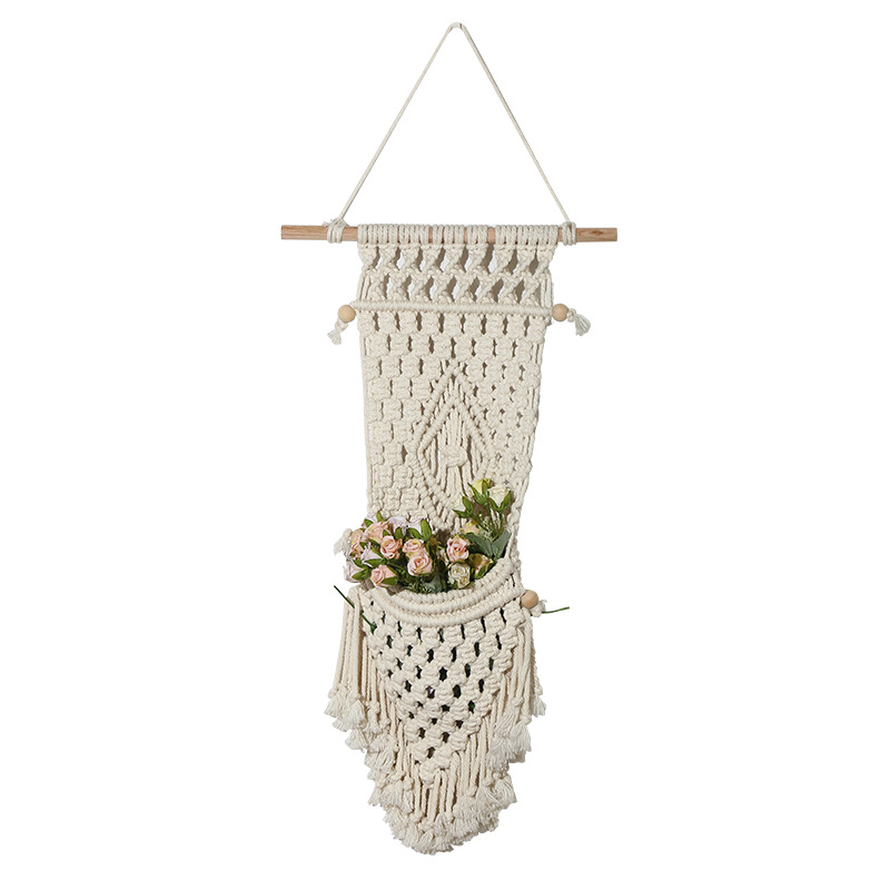 Factory Direct Boho Style Hand-Woven Hanging Basket Decorative Tapestry Cotton Yarn Woven Flower Basket Tapestry Wholesale Item Picture