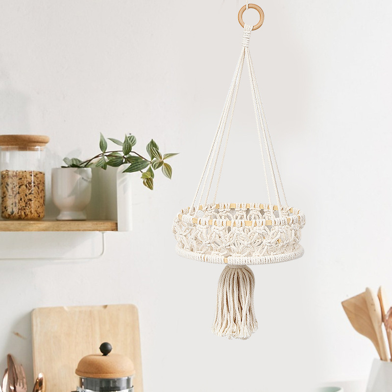 Cross-Border Japanese And Korean Style Hand-Woven Wedding Decoration Hanging Basket Cotton Rope Woven Home Dried Flower Plants Decorative Fruit Hanging Basket