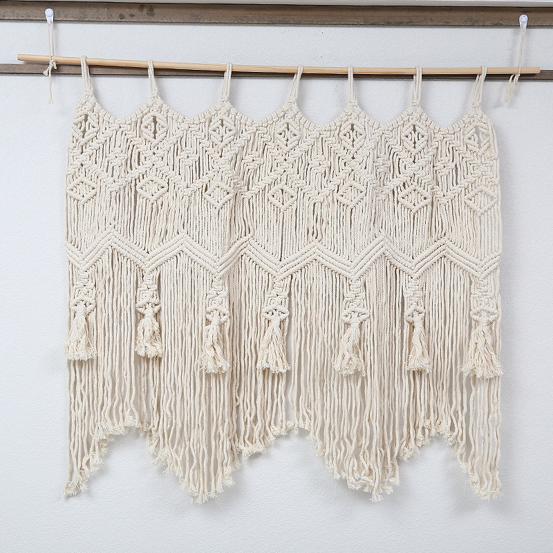 Cross-Border Simple Style Hand-Woven Tapestry Cotton Rope Woven Fringe Door Curtain Background Wall Decoration Large Tapestry Specification drawing