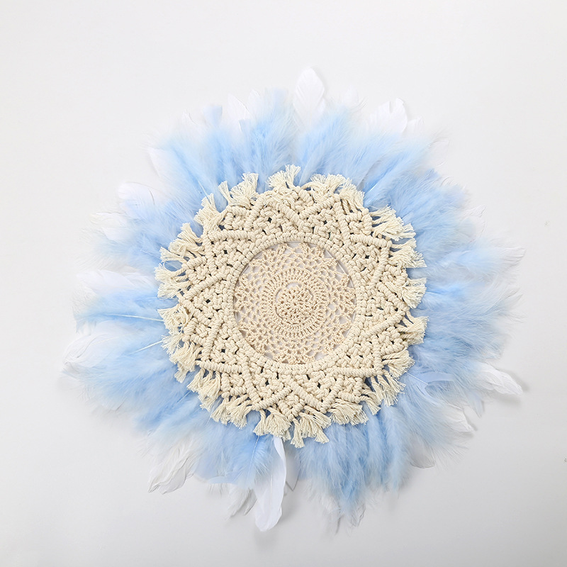 Nordic Feather Dreamcatcher Hanging Children's Room Decoration Mirror Homestay Wall Decoration Hand-Woven Feather Lace Tapestry details Picture