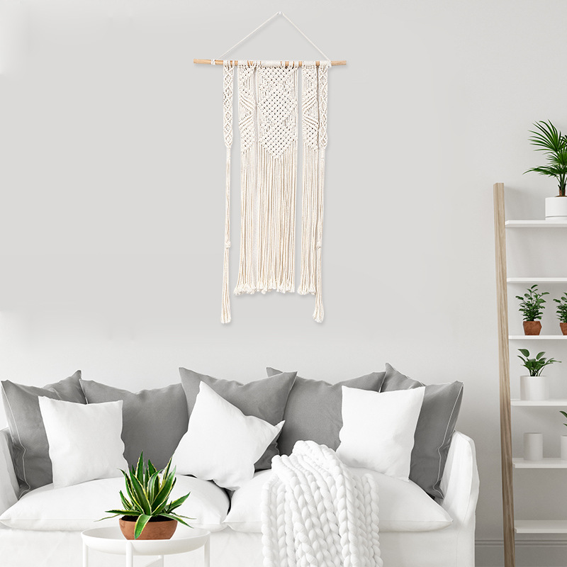 Cross-Border Bohemian Cotton Rope Hand-Woven Tapestry Shelf Decorative Wall Storage Tapestry Tassel Tapestries Specification drawing