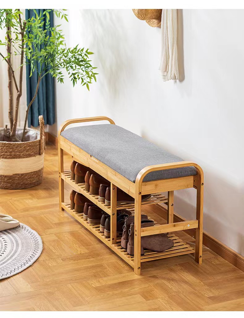 The entrance hall can be a seated shoe rack and stool integrated at the door. It is a Nordic shoe-changing stool, a shoe cabinet, a sitting stool and a shoe-wearing stool for household use pic 5