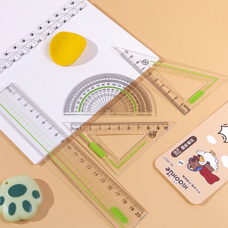 Capibala 4-piece box ruler set, creative and cute ruler set, essential learning tool, folding design, cartoon pattern, high transparency ruler, clear printing, not easy to wear, tough material Item Picture