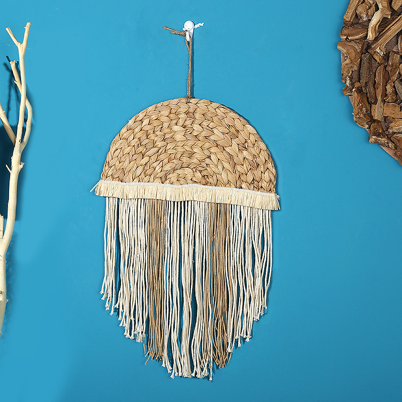 Cross-Border Simple Wind Hemp Rope Hand-Woven Decorative Tapestry Woven Semi-Round Fringe Pendant Background Wall Creative Hanging Decoration