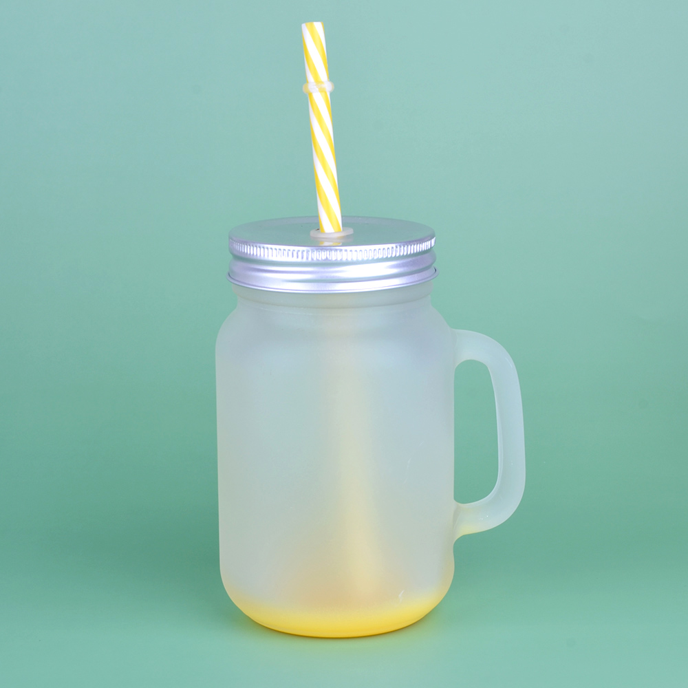 Heat transfer printed glass cup with straw, blank color base coating, DIY with handle, gradient color dazzling glass bottle details Picture