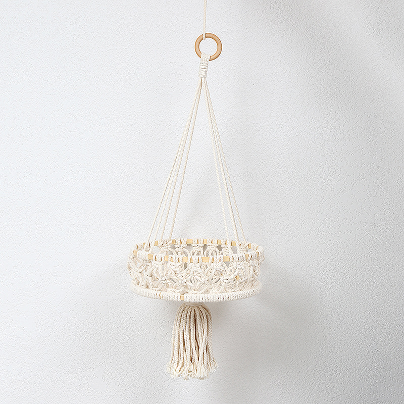 Cross-Border Japanese And Korean Style Hand-Woven Wedding Decoration Hanging Basket Cotton Rope Woven Home Dried Flower Plants Decorative Fruit Hanging Basket Specification drawing