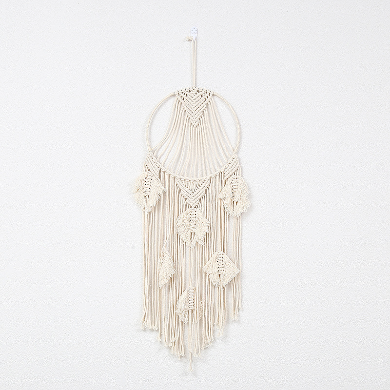 Cross-Border New Hand-Woven Cotton Leaf Tapestry Feather Dreamcatcher Home Decoration Homestays Wall Blanket Wholesale Item Picture