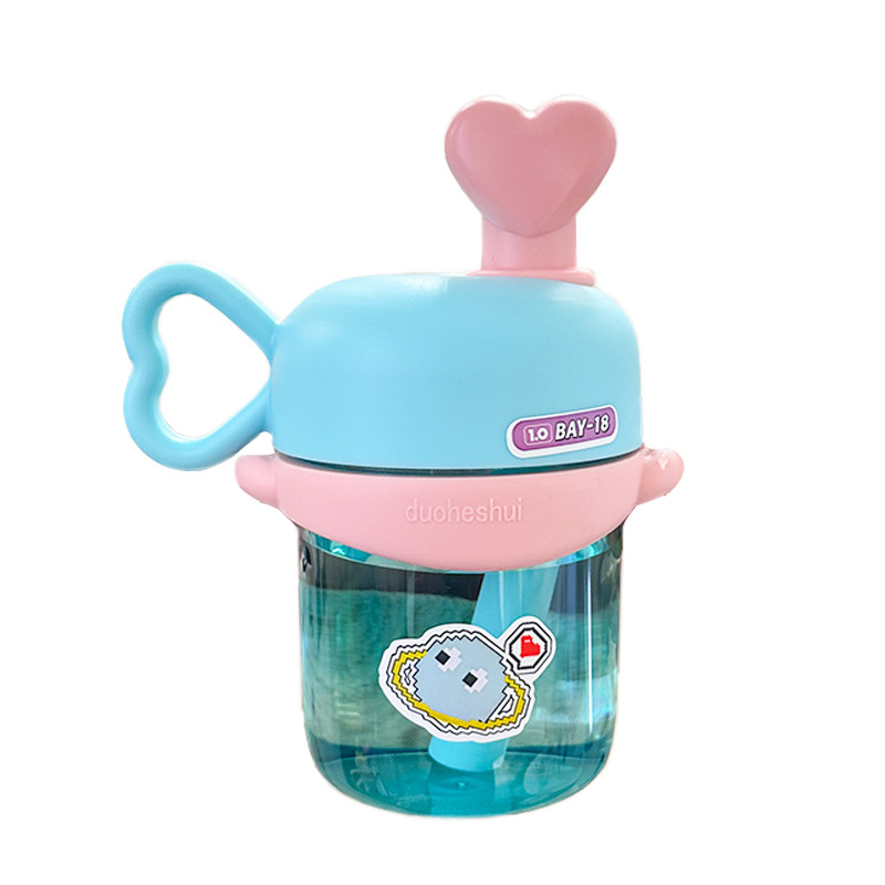 H185- Showerhead, heart-shaped plastic Cup, couple water cup, high appearance level, Straw water cup, diagon-span portable leak-proof cup, Water Cup, Children's Summer Cute Cup, Plastic Cup Item Picture