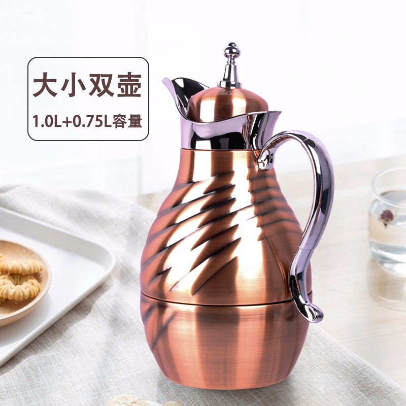 中东异域风格特色保温咖啡壶玻璃内胆金属外壳0.7L/1.0L两件套套装水壶工厂复古加工批发详情4