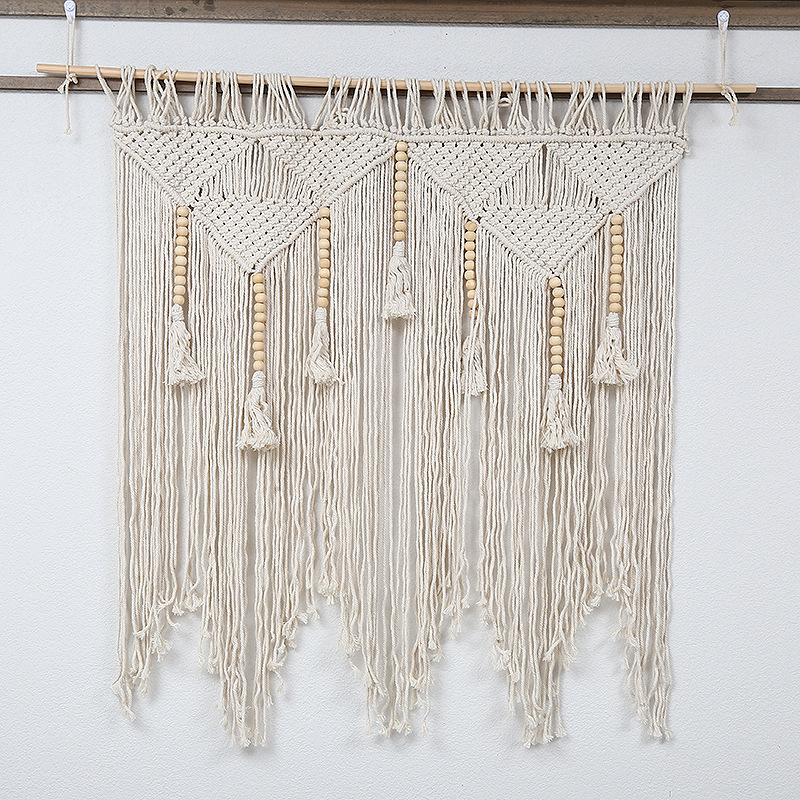 Cross-Border Simple Style Hand-Woven Tapestry Cotton Rope Woven Fringe Door Curtain Background Wall Decoration Large Tapestry Item Picture
